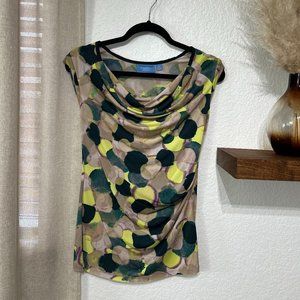 Simply Vera - Women's Cowl Neck Top in Tan, Black, Green and Yellow - Size XS
